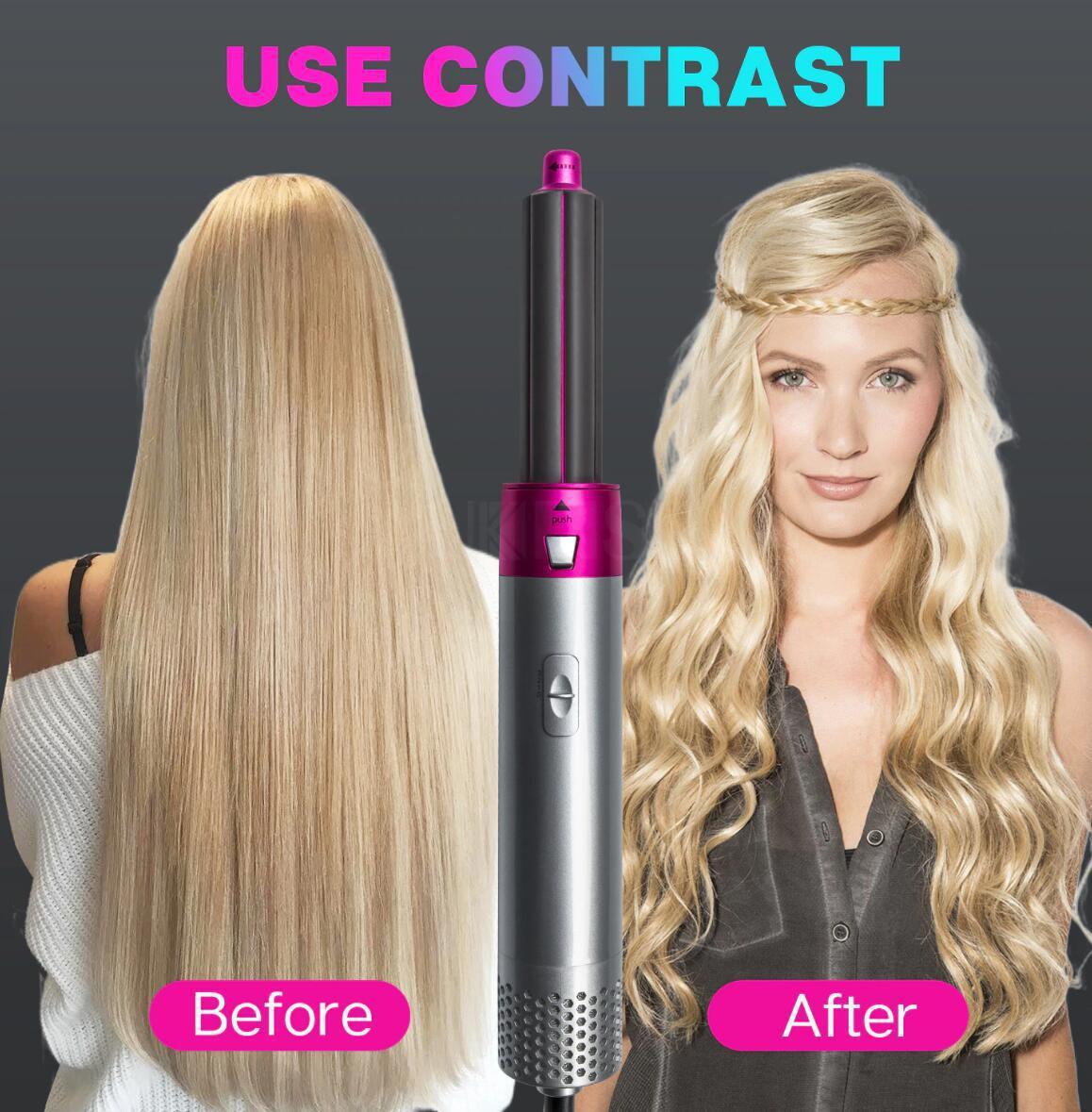 Electric Hair Dryer 5 In 1 Hair Comb Negative Ion Straightener Brush Blow Dryer Air Wrap Curling Wand Detachable Brush Kit